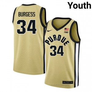 Purdue Boilers Raleigh Burgess #34 Gold Jersey | Youth Premium NCAA Basketball Fan Apparel 65054154